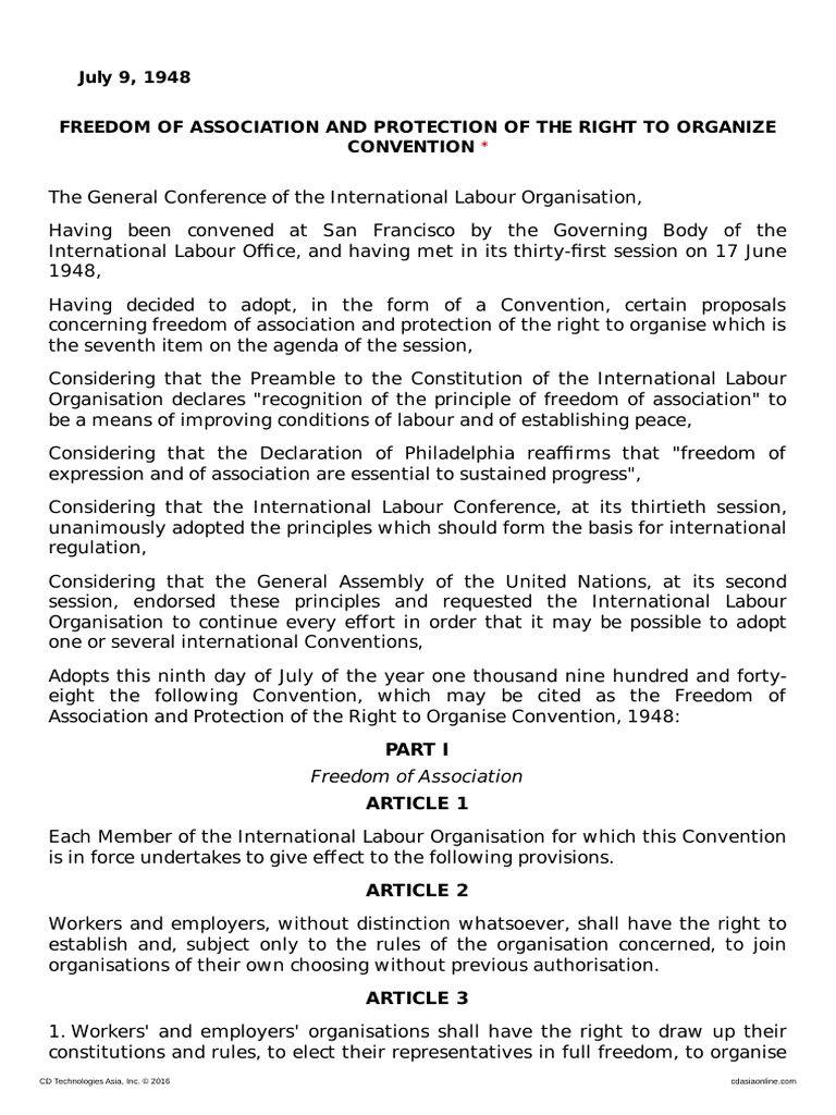 Freedom of Association and Protection of the Right to Organise Convention Image