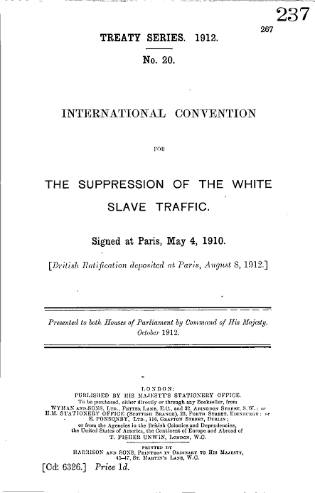 International Agreement for the suppression of the White Slave Traffic Image
